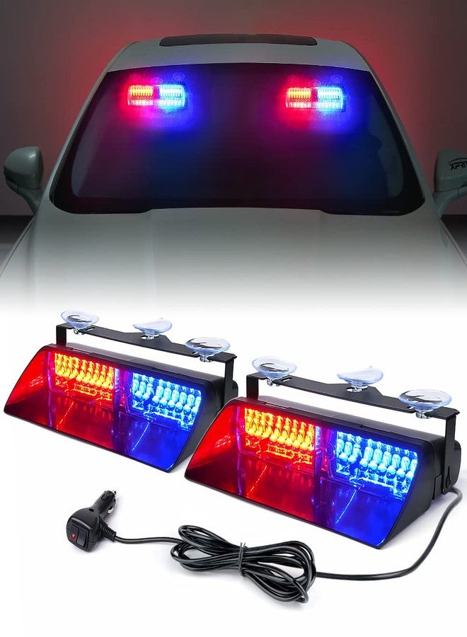 Xprite 2×11 inch High Intensity Red Blue 32 LED Emergency Strobe Dash Lights, Interior Windshield Flashing Police Light w/Suction Cups for Police Law Enforcement POV Vehicles Trucks - Image 1
